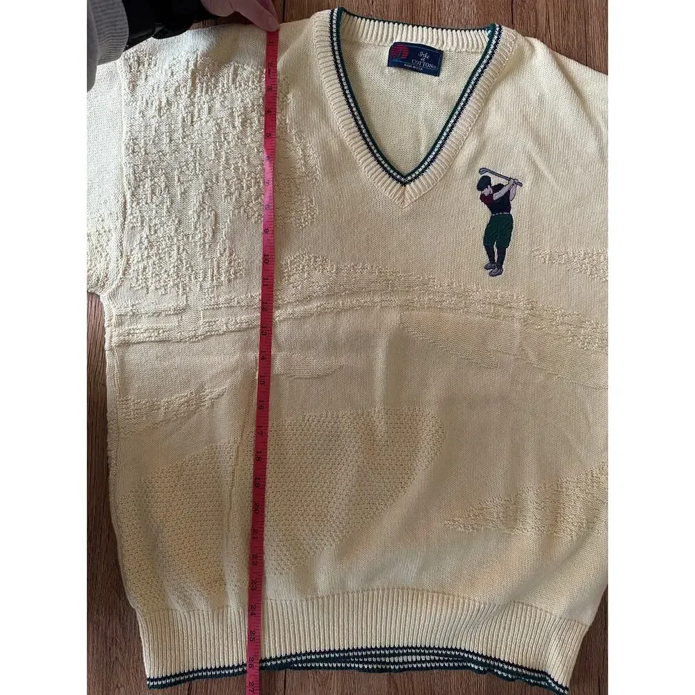 Isle Of Cotton Vintage Yellow Golfing V Neck Sweater Size Large